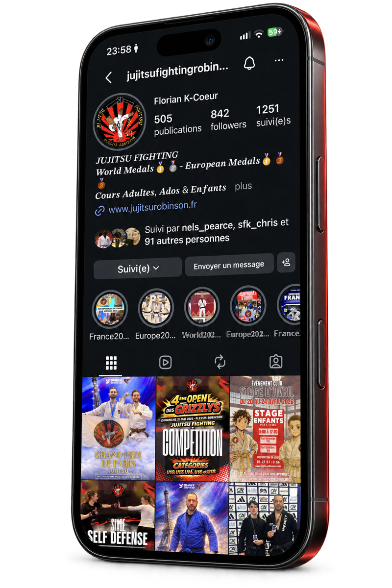 Le compte Instagram du club présenté dans un iPhone tourné de trois quarts vers la droite